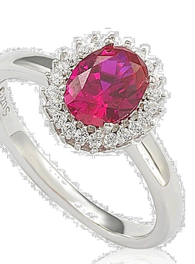 自营 Suzy Levian 纯银红宝石方晶锆石光环戒指 - 红色 美国奥莱