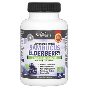 香港直邮BioSchwartz,Sambucus Elderberry，60 粒素食胶囊维生素
