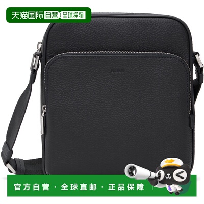 香港直邮潮奢 BOSS 波士 男士 海军蓝 Leather Logo-Embossed 斜