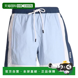 自营Hugo Boss男式雷米标准长度拼色泳裤，蔚蓝色-浅淡蓝色 美国