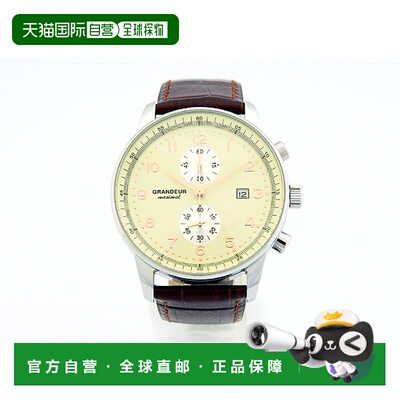 日本直邮GRANDEUR皮革计时码表奶油色搭配银色和棕色皮革OSC051W1