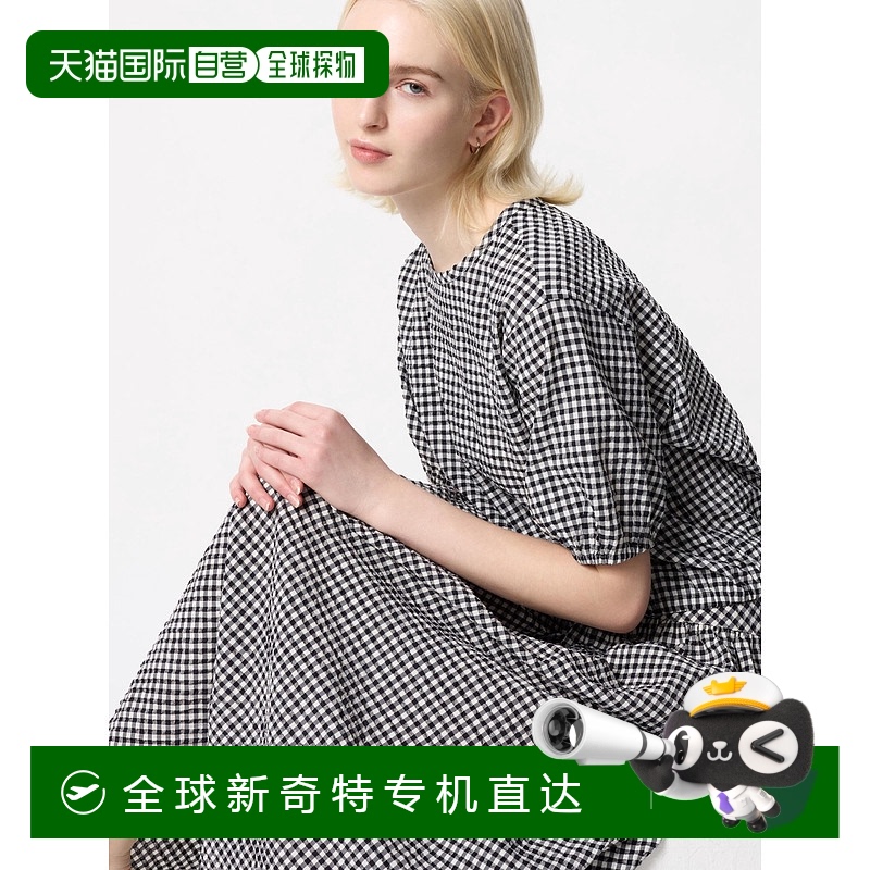 日潮跑腿UNIQLO优衣库 女款泡泡纱短袖连衣裙 09 BLACK XS 476775