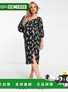 1h可退 香港直邮ASOS 女士 based 设计孕妇装打褶系扣白色印花中(