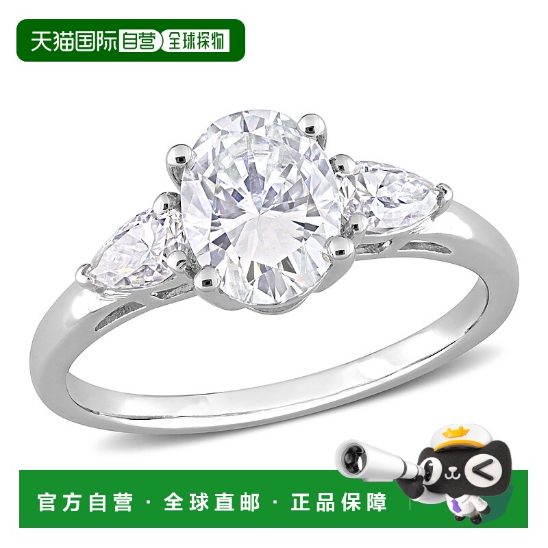 自营 Mimi & Max 1 3/4 克拉 DEW 创作 925 银莫桑石三石订婚戒指