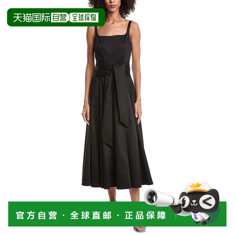 自营Toccin Cady Tie Front Corset Midi Dress - black 美国奥莱