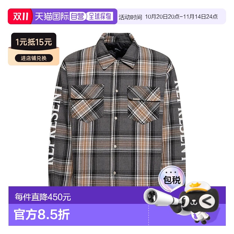 香港直邮Represent 男士 格纹绗缝法兰绒衬衫  舒适时尚