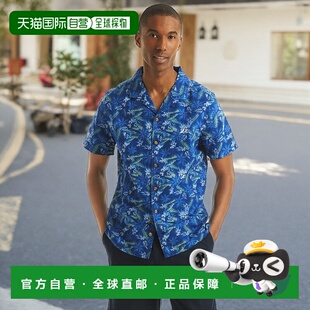 自营Nautica男式印花短袖野营衬衫-里维埃拉蓝 新款 美国奥莱直发