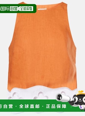 香港直邮Staud 女士 Mika 马德拉刺绣亚麻上衣 orange橙色 舒适时