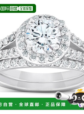 自营 pompeii32 克拉钻石光环多排订婚戒指结婚戒指套装 14k 白金