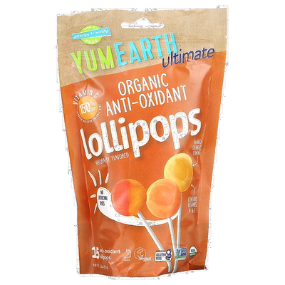 香港直发Yumearth美味地球抗氧棒棒糖水果口味有机植物营养15支