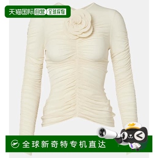 香港直邮magda 女士 1h可退 butrym white白色 花朵装 饰褶皱上衣