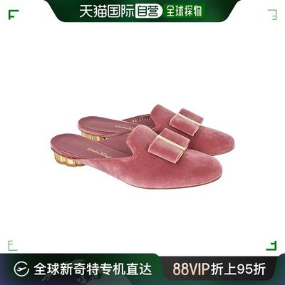 香港直邮FERRAGAMO 菲拉格慕/女士时尚蝴蝶结Flower低跟绒面穆勒0