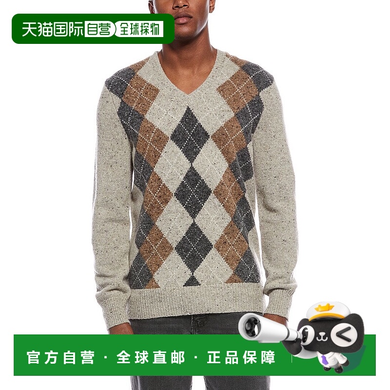 自营 brooks brothers布鲁克斯兄弟阿盖尔羊毛混纺V领毛衣-棕褐色