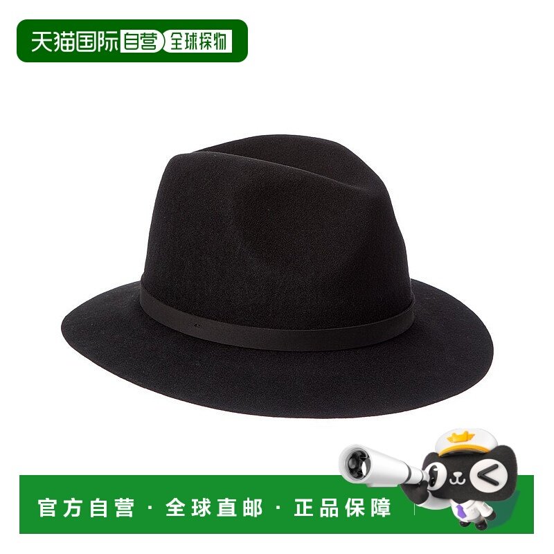 自营Bruno Magli皮革表带羊毛Fedora-黑色 美国奥莱直发帽子