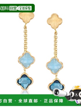 自营 Ross-Simons 14 克拉黄金意大利伦敦蓝托帕石和海蓝宝石花朵