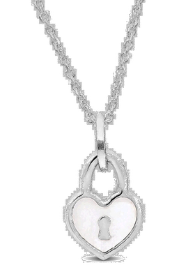 自营 925 纯银 Mimi & Max 白色珐琅心形锁坠饰项链 - 16+2 英寸