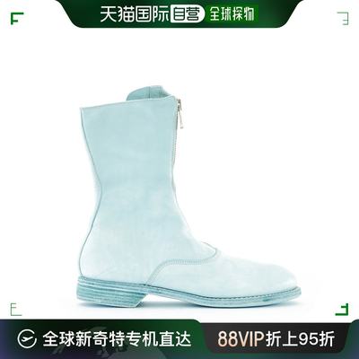 香港直邮Guidi女士中筒靴蓝色皮质徽标舒适保暖柔软日常百搭