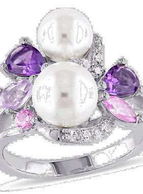 自营 Mimi & Max 白色养殖淡水珍珠戒指配紫水晶 - 紫色 美国奥莱