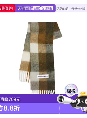 自营欧洲直邮ACNE STUDIO男女同款围巾羊驼毛简约大格纹流苏饰边