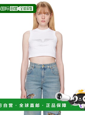 1h可退 香港直邮潮奢 Blumarine 蓝色情人 女士 白色晶饰背心 P44