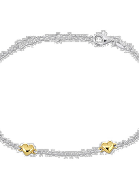 自营 925 纯银 Rolo 链上 Mimi & Max 四个黄色心形吊饰手链 - 7+