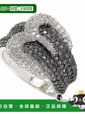 自营 Suzy Levian 纯银蓝色和白色蓝宝石和钻石口音扣环 - 蓝色