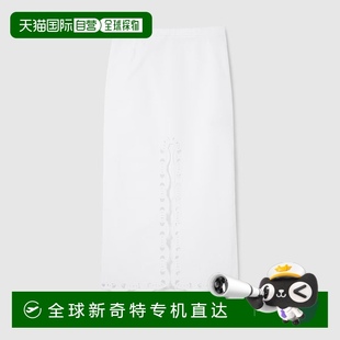古馳 歐洲直郵Gucci 女士白色棉府綢鏤空船錨鏈刺繡正面開衩中長