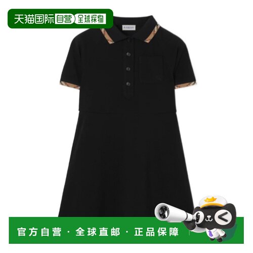 香港直邮BURBERRY 女童连衣裙 81263291 AW2026 黑色 格纹饰边棉