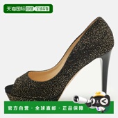 bla gold Choo 自营Jimmy Peep Black Suede Pumps Texture Toe