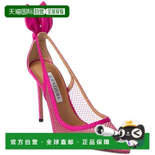 自营 Aquazzura Bow Tie 105 网眼和绒面革高跟鞋 - 粉色 美国奥