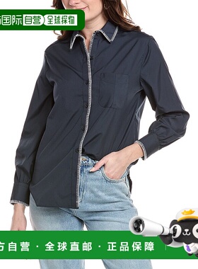 自营 rag & bone碎布和骨头Maxine毯子针织衬衫-蓝色 美国奥莱直