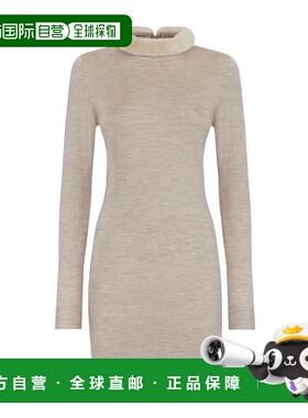 香港直邮Fendi 羊毛连衣裙 FZDD15ATPE长袖真丝包臀裙