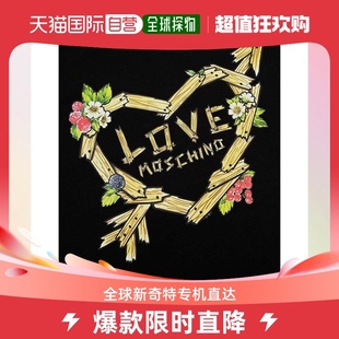 百搭 香港直邮Moschino莫斯奇诺女士T恤黑色心形logo印花时尚