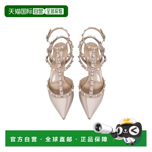 香港直邮VALENTINO 女士裸粉色高跟漆皮6.5CM凉鞋 三环系带铆钉6.