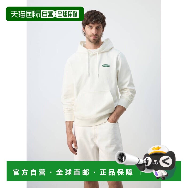 自营欧洲直邮MANGO God&oacute;男士米白色棉质印花连帽卫衣帽衫 - 实物图