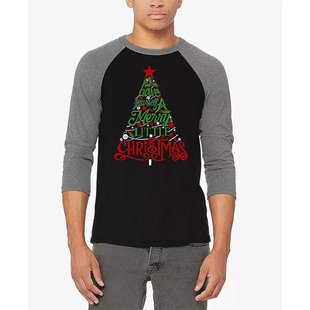 男士 Art 圣诞快乐文字艺术设计拉格朗棒球T恤 Pop 美国直邮LA