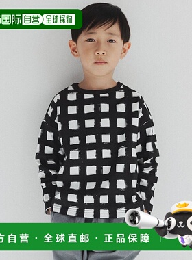 1h可退 日本直邮BRANSHES 金子绫儿童宽松手绘格纹长袖T恤 125505