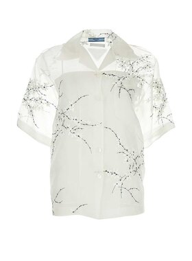 Prada 普拉达 女士 花卉刺绣落肩透明衬衫 P433BRS18214KF