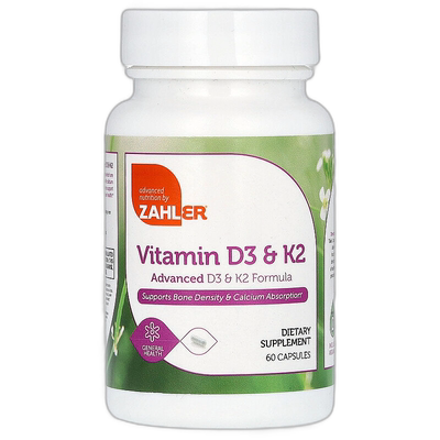 香港直邮Zahler, 维生素 D3 和 K2，60 粒胶囊单位剂保健品吸收