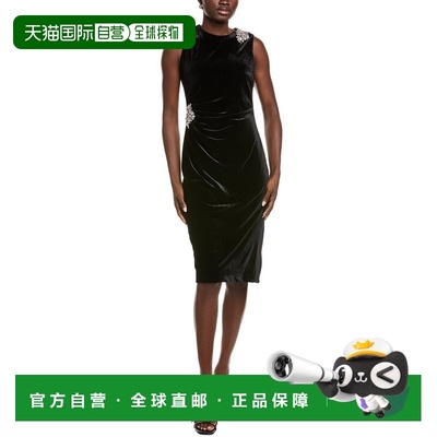 自营Anne Klein Jewel Embellished Velvet Midi Dress - black