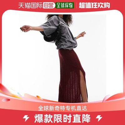 香港直邮潮奢 Topshop 女士 织纹格纹长款半身裙(berry)