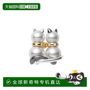 女款 白金 日潮跑腿Mikimoto御木本 钻石双猫别针胸针 1.6cm