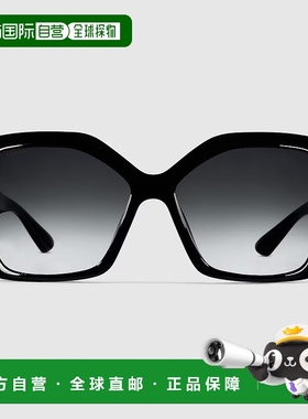 自营欧洲直邮Gucci/古驰 女士黑色注塑珐琅镂空交织双G灰色渐变镜