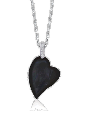 自营geneviveC.Z.纯银镀铑心形黑色珍珠母吊坠 - 黑色 【美国奥莱