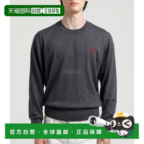 韩国直邮AMI HKS111 KN0025 纯色爱心刺绣圆领羊毛针织衫