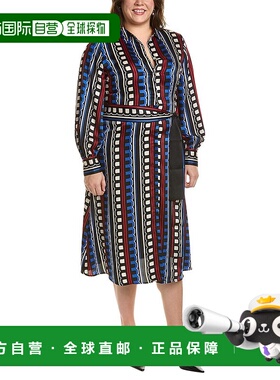 自营 Marella Plus 系带腰部衬衫式连衣裙 - 蓝色 美国奥莱直发