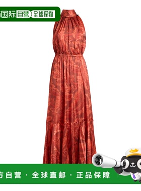 1h可退 香港直邮Etro 艾特罗 女士 印花缎面长款连衣裙 red红色