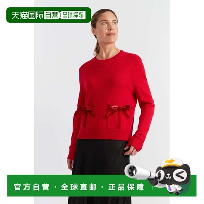 自营chinti & parkerVelvet-Red Merino Wool Velvet Bow Sweater