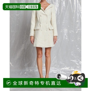 美国奥莱直发 自营 lena金色 象牙金色 象牙色双扣粗花呢连衣裙