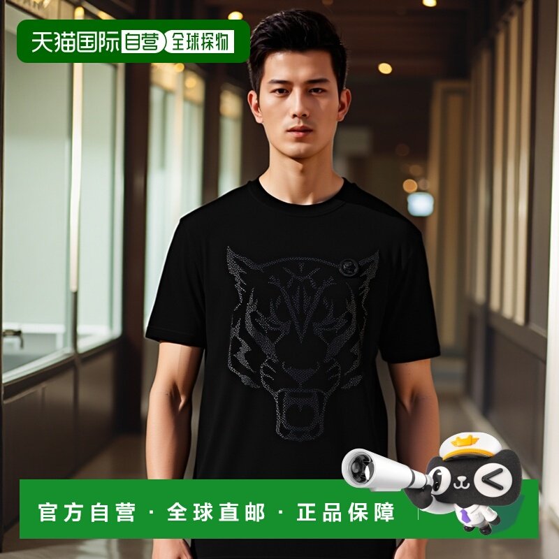 自营 plein sport棉T恤圆领SS Lamina Tiger-黑色/黑色 美国奥莱